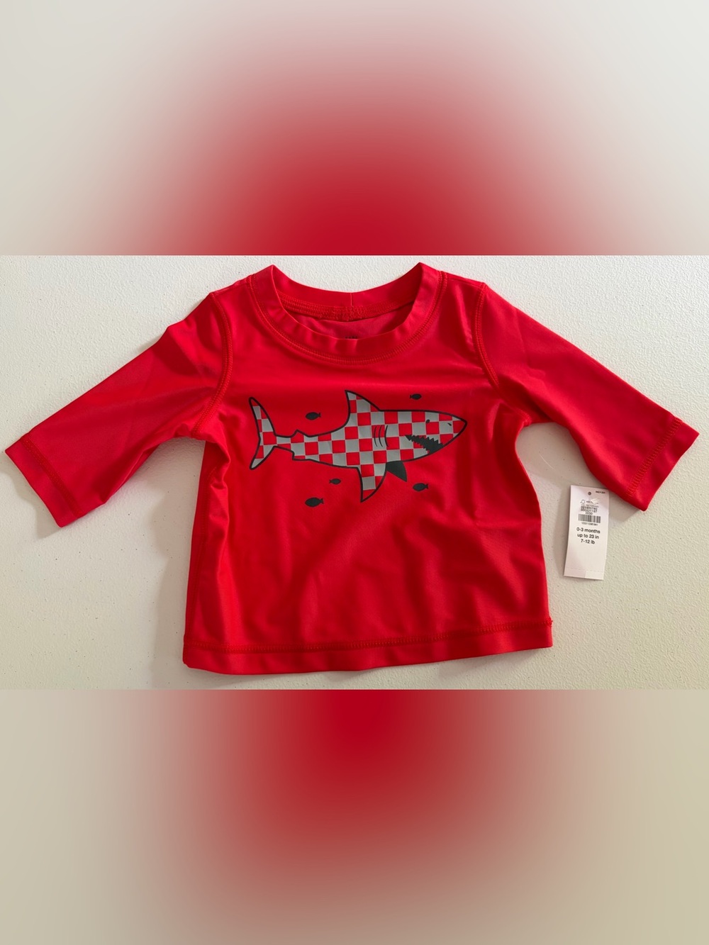 Baby Gap Shark Rash Guard Swim Top 0-3 Months Red Summer NWT